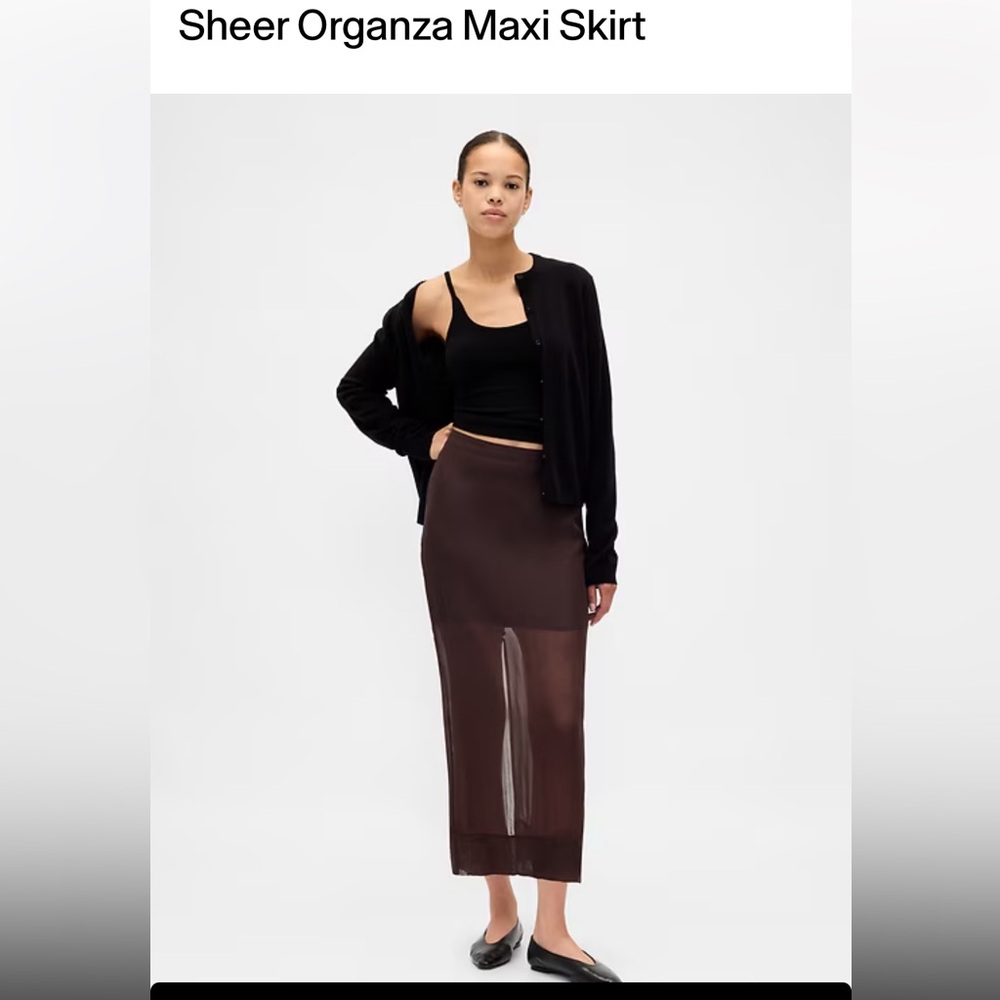 GAP Brown Sheer Organza Maxi Skirt Large petite NWT L P